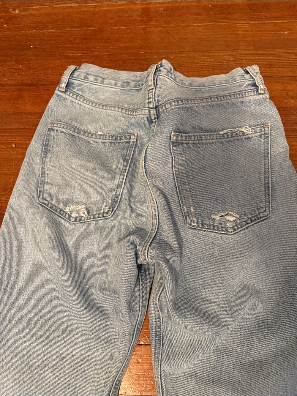 Agolde 90s Crop in Suspend Blue Organic Cotton Distressed Straight Jeans Size 25 - Picture 5 of 6